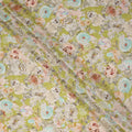 Light Green Floral Printed Viscose Fabric Raw Silk Finish Soft Dress Material 110 Cms India-D27329
