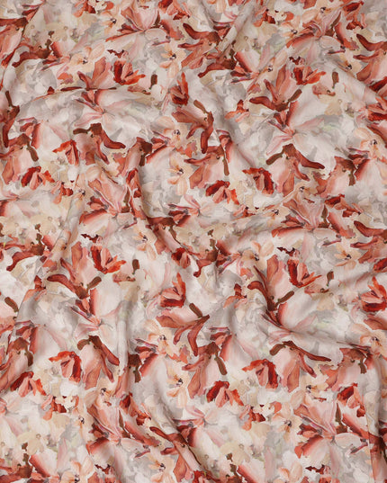 Ivory Peach Floral Printed Viscose Fabric Raw Silk Finish Soft Elegant Dress Material 110 Cms India-D27330