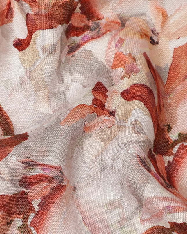 Ivory Peach Floral Printed Viscose Fabric Raw Silk Finish Soft Elegant Dress Material 110 Cms India-D27330