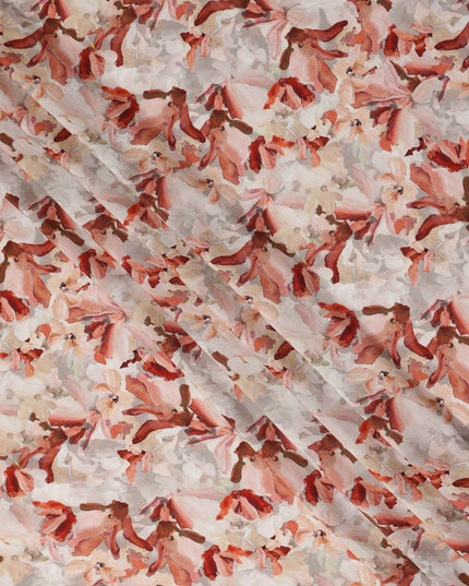 Ivory Peach Floral Printed Viscose Fabric Raw Silk Finish Soft Elegant Dress Material 110 Cms India-D27330