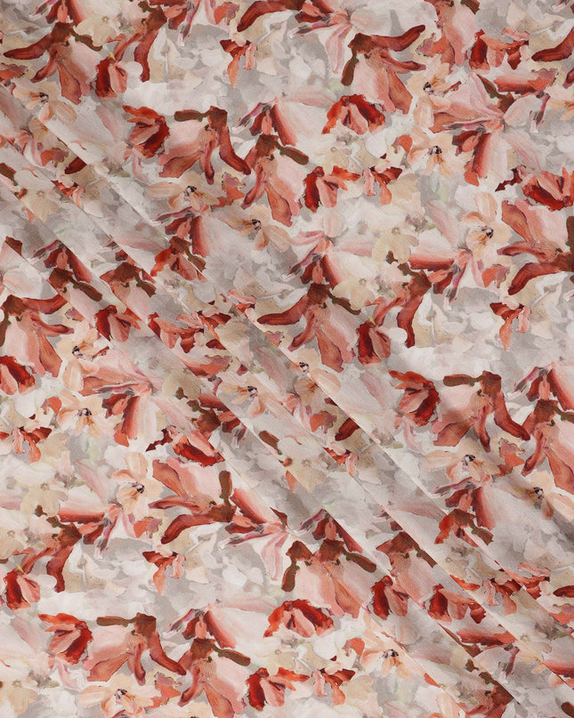Ivory Peach Floral Printed Viscose Fabric Raw Silk Finish Soft Elegant Dress Material 110 Cms India-D27330