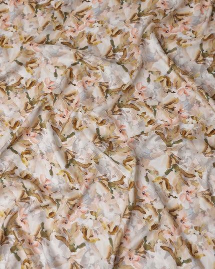 Sandy Warm Beige Floral Viscose Digital Print Fabric 110cm