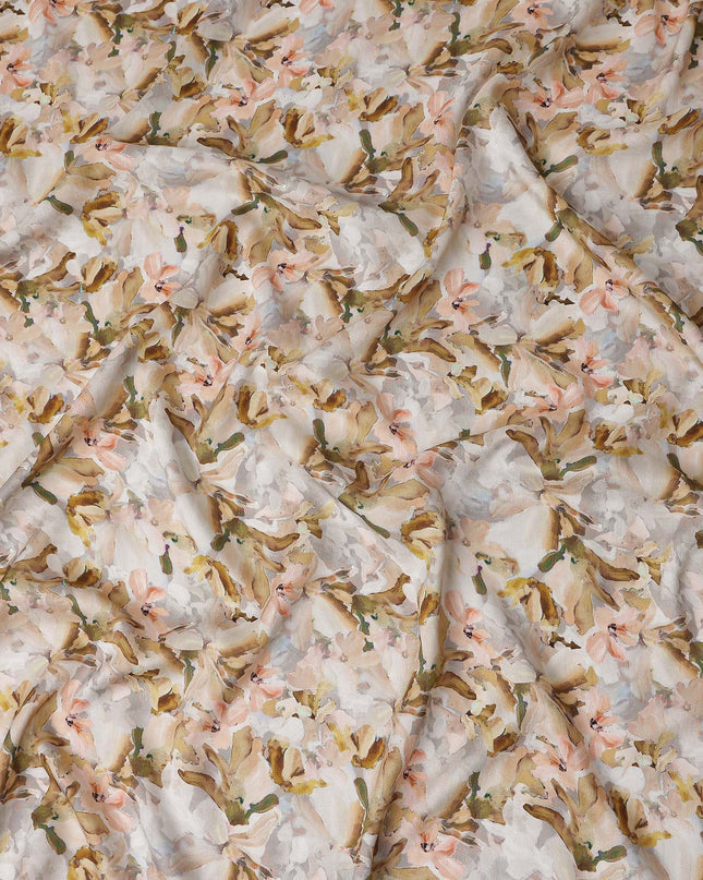 Sandy Warm Beige Floral Viscose Digital Print Fabric 110cm