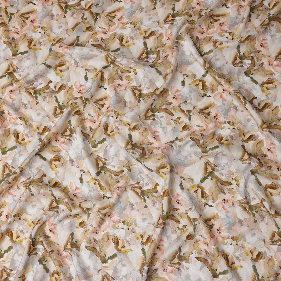 Sandy Warm Beige Floral Viscose Digital Print Fabric 110cm