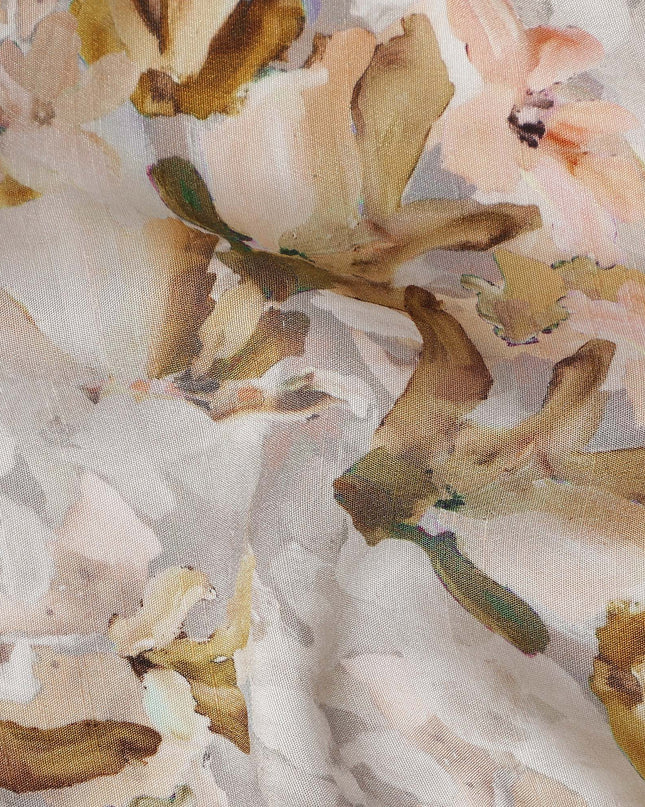 Sandy Warm Beige Floral Viscose Digital Print Fabric 110cm
