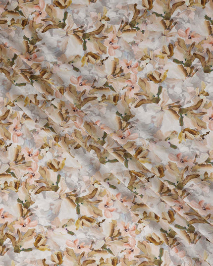 Sandy Warm Beige Floral Viscose Digital Print Fabric 110cm