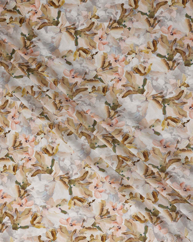 Sandy Warm Beige Floral Viscose Digital Print Fabric 110cm