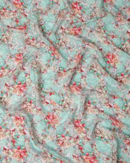 Aqua Mint Floral Printed Viscose Fabric Soft Lightweight Flowing Dress Material for Apparel Sewing Craft Use 110 Cms Width India Origin-D27308