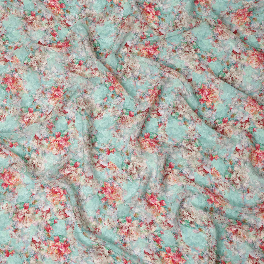 Aqua Mint Floral Printed Viscose Fabric Soft Lightweight Flowing Dress Material for Apparel Sewing Craft Use 110 Cms Width India Origin-D27308