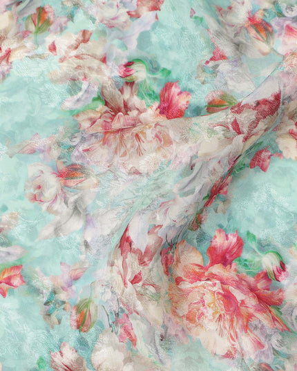 Aqua Mint Floral Printed Viscose Fabric Soft Lightweight Flowing Dress Material for Apparel Sewing Craft Use 110 Cms Width India Origin-D27308