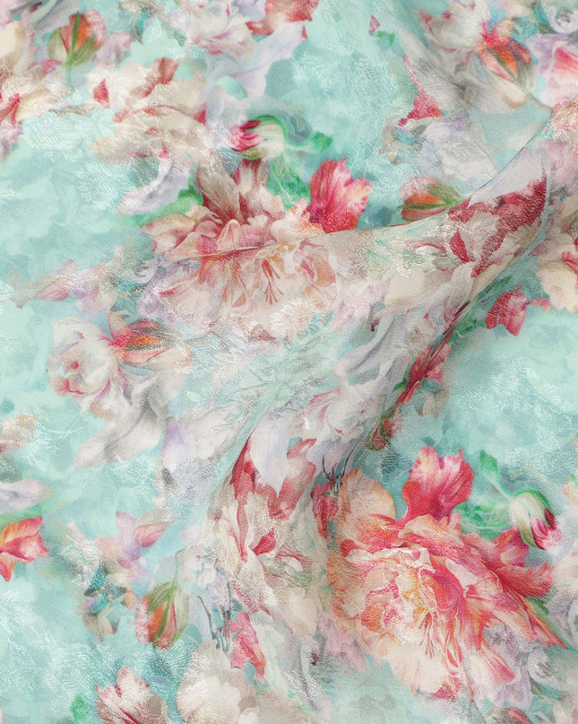 Aqua Mint Floral Printed Viscose Fabric Soft Lightweight Flowing Dress Material for Apparel Sewing Craft Use 110 Cms Width India Origin-D27308
