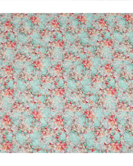 Aqua Mint Floral Printed Viscose Fabric Soft Lightweight Flowing Dress Material for Apparel Sewing Craft Use 110 Cms Width India Origin-D27308