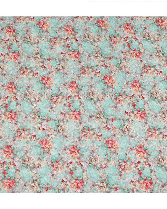 Aqua Mint Floral Printed Viscose Fabric Soft Lightweight Flowing Dress Material for Apparel Sewing Craft Use 110 Cms Width India Origin-D27308