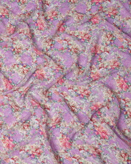 Lavender Purple Floral Printed Viscose Fabric Soft Lightweight Flowing Dress Material for Apparel Sewing Craft Use 110 Cms Width India Origin-D27309