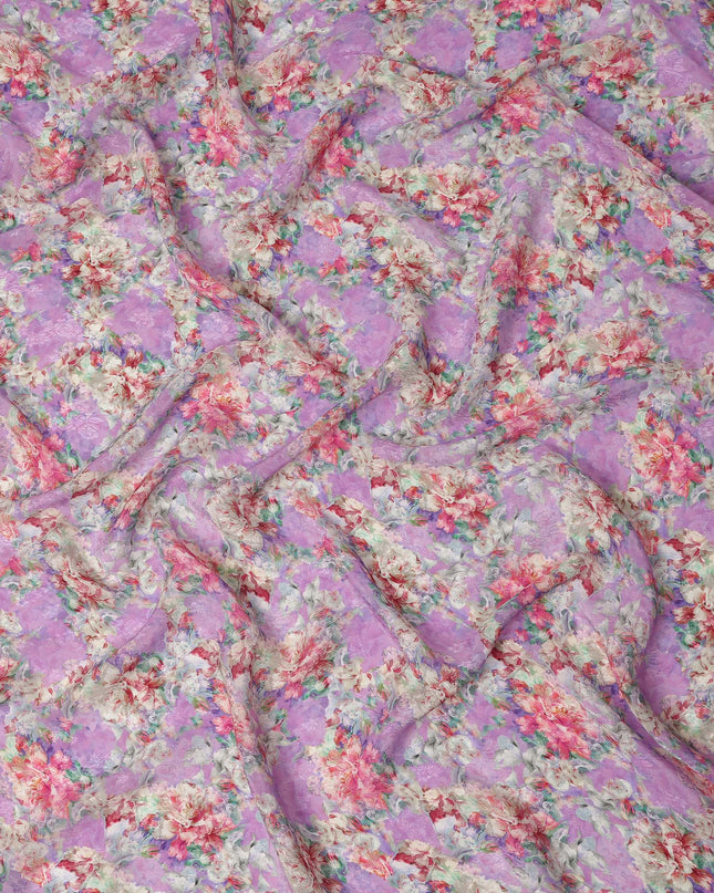 Lavender Purple Floral Printed Viscose Fabric Soft Lightweight Flowing Dress Material for Apparel Sewing Craft Use 110 Cms Width India Origin-D27309