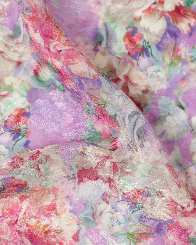 Lavender Purple Floral Printed Viscose Fabric Soft Lightweight Flowing Dress Material for Apparel Sewing Craft Use 110 Cms Width India Origin-D27309