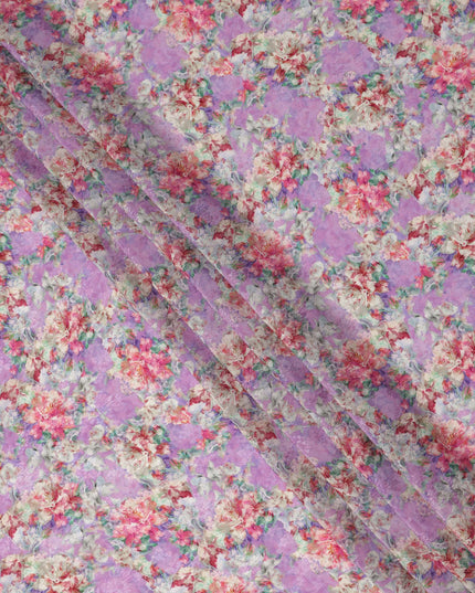 Lavender Purple Floral Printed Viscose Fabric Soft Lightweight Flowing Dress Material for Apparel Sewing Craft Use 110 Cms Width India Origin-D27309