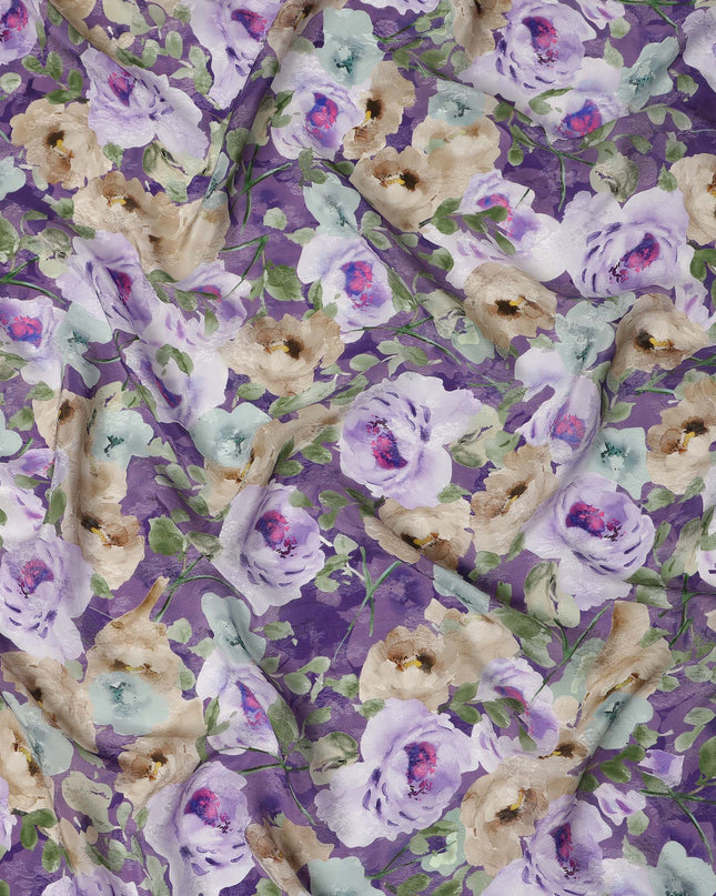 Purple Floral Artistic Printed Viscose Fabric Soft Lightweight Flowing Dress Material 110 Cms India-D27324
