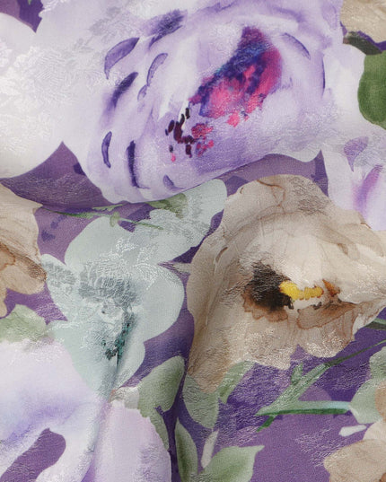 Purple Floral Artistic Printed Viscose Fabric Soft Lightweight Flowing Dress Material 110 Cms India-D27324