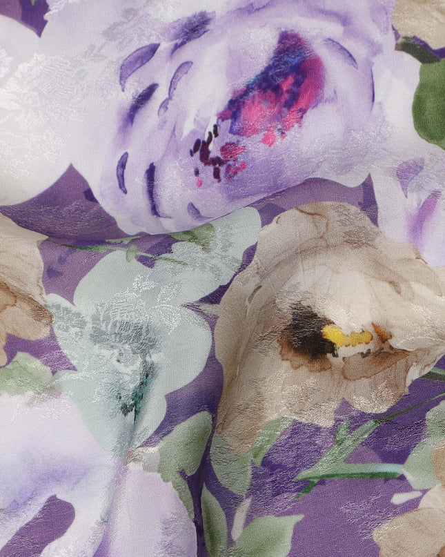 Purple Floral Artistic Printed Viscose Fabric Soft Lightweight Flowing Dress Material 110 Cms India-D27324