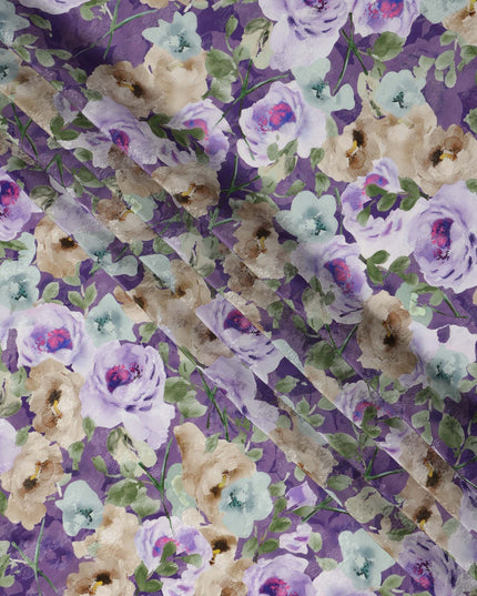Purple Floral Artistic Printed Viscose Fabric Soft Lightweight Flowing Dress Material 110 Cms India-D27324