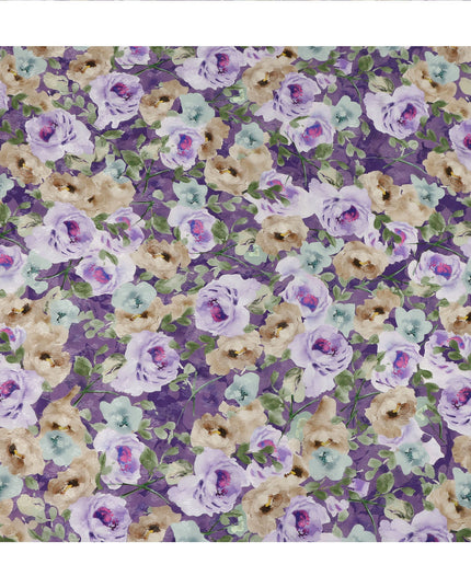 Purple Floral Artistic Printed Viscose Fabric Soft Lightweight Flowing Dress Material 110 Cms India-D27324