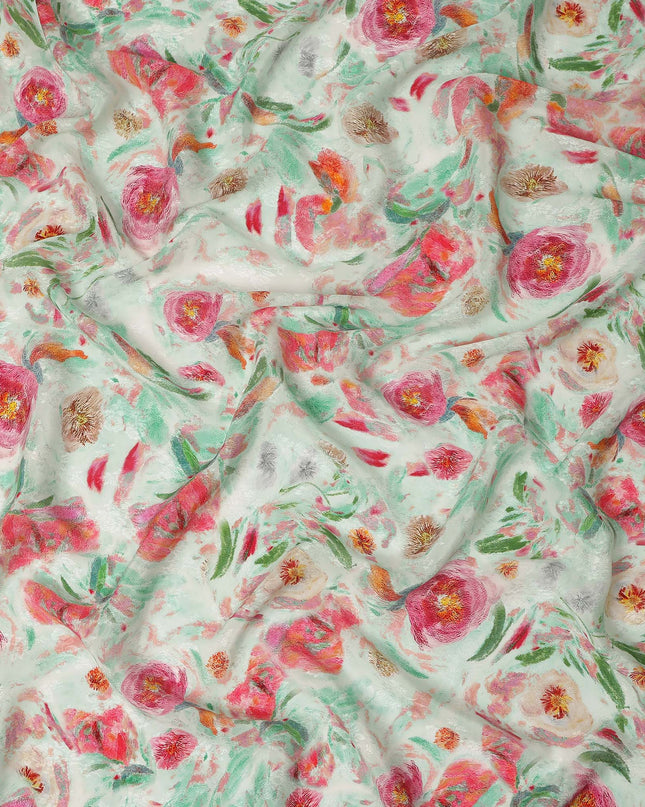 Mint Green Floral Artistic Printed Viscose Fabric Soft Lightweight Flowing Dress Material 110 Cms India-D27323