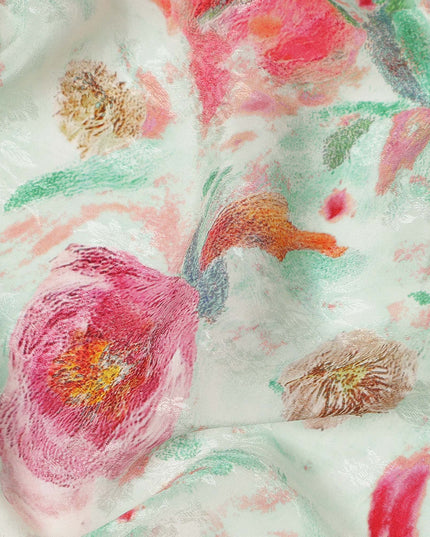 Mint Green Floral Artistic Printed Viscose Fabric Soft Lightweight Flowing Dress Material 110 Cms India-D27323