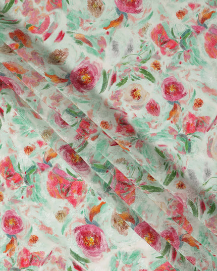 Mint Green Floral Artistic Printed Viscose Fabric Soft Lightweight Flowing Dress Material 110 Cms India-D27323