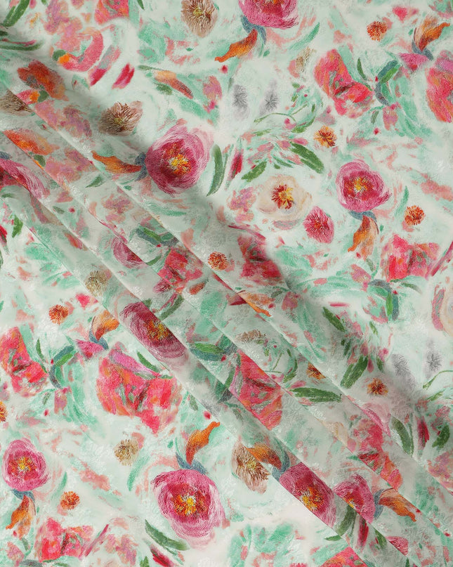Mint Green Floral Artistic Printed Viscose Fabric Soft Lightweight Flowing Dress Material 110 Cms India-D27323