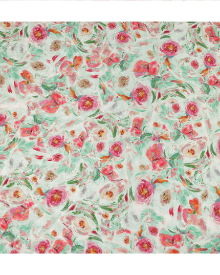 Mint Green Floral Artistic Printed Viscose Fabric Soft Lightweight Flowing Dress Material 110 Cms India-D27323