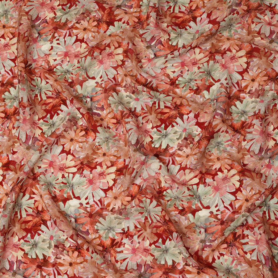 Rust Red Allover Floral Printed Viscose Fabric Soft Lightweight Flowing Dress Material 110 Cms India-D27325