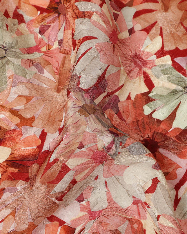 Rust Red Allover Floral Printed Viscose Fabric Soft Lightweight Flowing Dress Material 110 Cms India-D27325