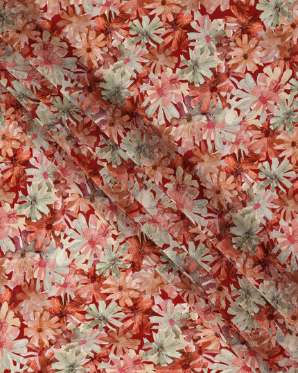 Rust Red Allover Floral Printed Viscose Fabric Soft Lightweight Flowing Dress Material 110 Cms India-D27325