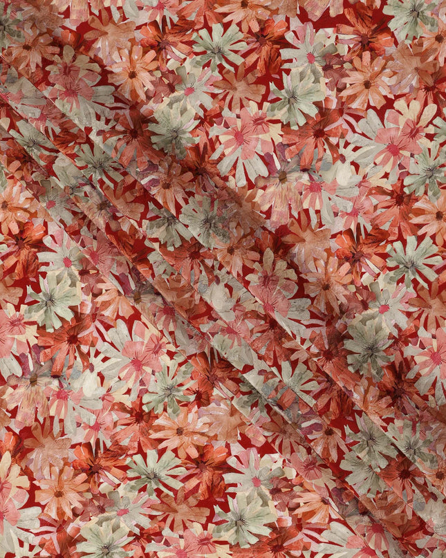 Rust Red Allover Floral Printed Viscose Fabric Soft Lightweight Flowing Dress Material 110 Cms India-D27325