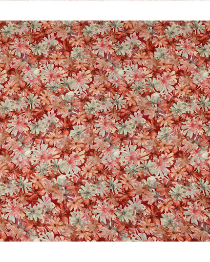 Rust Red Allover Floral Printed Viscose Fabric Soft Lightweight Flowing Dress Material 110 Cms India-D27325