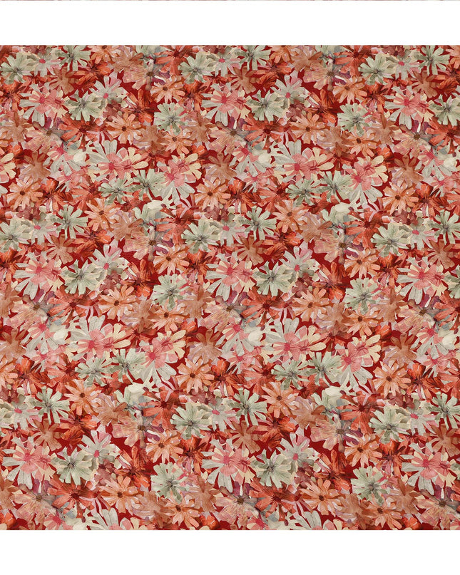 Rust Red Allover Floral Printed Viscose Fabric Soft Lightweight Flowing Dress Material 110 Cms India-D27325