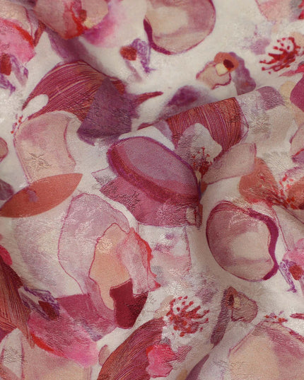 Dusty Rose Abstract Printed Viscose Fabric Artistic Contemporary Design Soft Flowing Apparel Material 110 Cms India-D27322