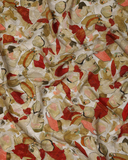 Beige Abstract Printed Viscose Fabric Artistic Modern Pattern Soft Flowing Lightweight Dress Material for Apparel Sewing Craft Use 110 Cms Width India Origin-D27317