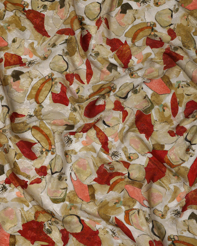 Beige Abstract Printed Viscose Fabric Artistic Modern Pattern Soft Flowing Lightweight Dress Material for Apparel Sewing Craft Use 110 Cms Width India Origin-D27317