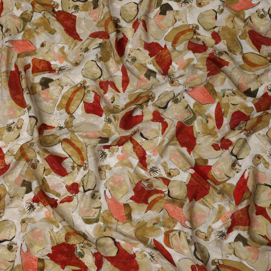 Beige Abstract Printed Viscose Fabric Artistic Modern Pattern Soft Flowing Lightweight Dress Material for Apparel Sewing Craft Use 110 Cms Width India Origin-D27317