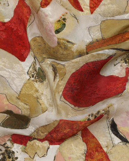 Beige Abstract Printed Viscose Fabric Artistic Modern Pattern Soft Flowing Lightweight Dress Material for Apparel Sewing Craft Use 110 Cms Width India Origin-D27317