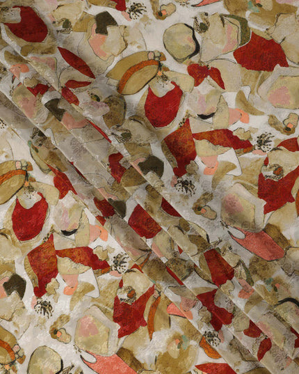 Beige Abstract Printed Viscose Fabric Artistic Modern Pattern Soft Flowing Lightweight Dress Material for Apparel Sewing Craft Use 110 Cms Width India Origin-D27317