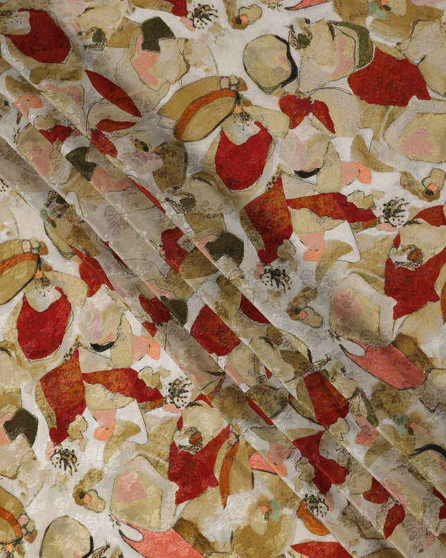 Beige Abstract Printed Viscose Fabric Artistic Modern Pattern Soft Flowing Lightweight Dress Material for Apparel Sewing Craft Use 110 Cms Width India Origin-D27317