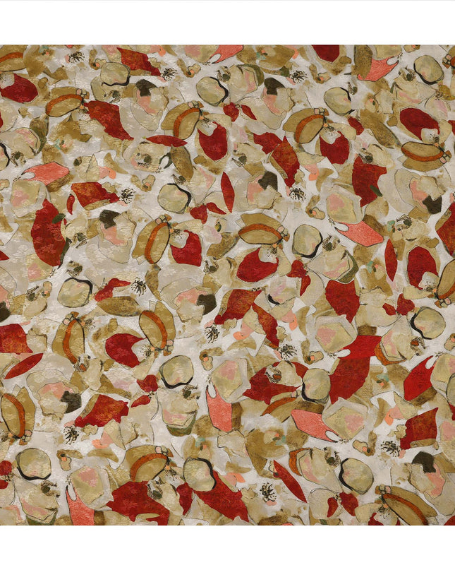 Beige Abstract Printed Viscose Fabric Artistic Modern Pattern Soft Flowing Lightweight Dress Material for Apparel Sewing Craft Use 110 Cms Width India Origin-D27317