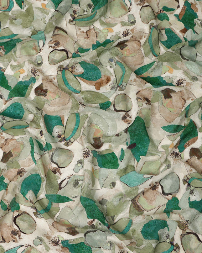 Green Abstract Printed Viscose Fabric Modern Artistic Pattern Soft Lightweight Flowing Dress Material for Apparel Sewing Craft Use 110 Cms Width India Origin-D27319 - Regal Fabrics