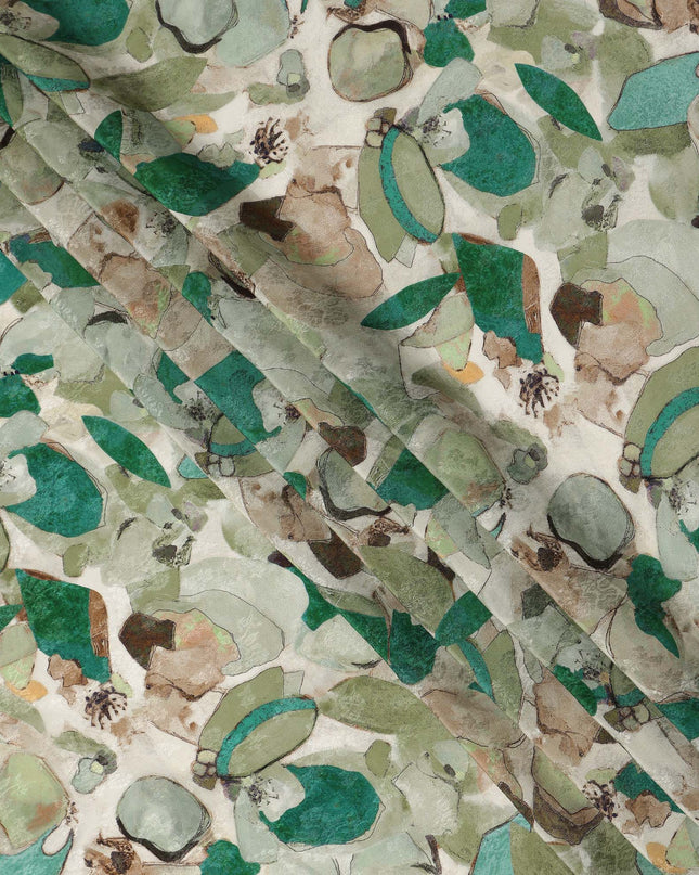 Green Abstract Printed Viscose Fabric Modern Artistic Pattern Soft Lightweight Flowing Dress Material for Apparel Sewing Craft Use 110 Cms Width India Origin-D27319 - Regal Fabrics