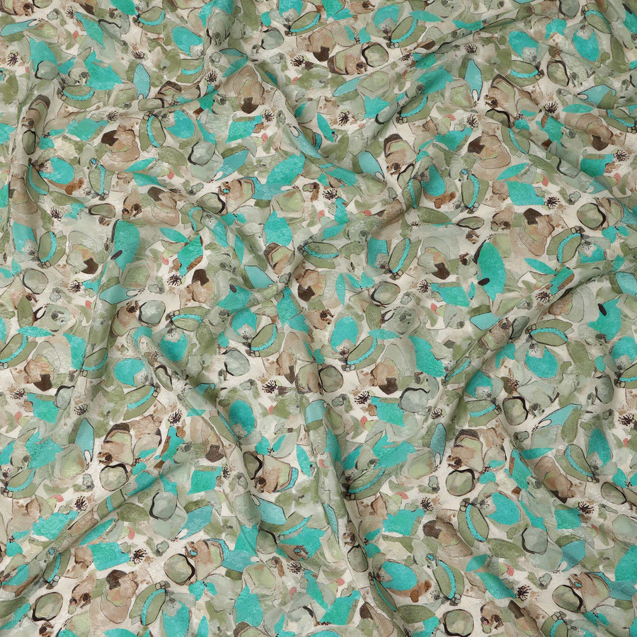 Teal Green Abstract Printed Viscose Fabric Contemporary Artistic Pattern Soft Flowing Dress Material 110 Cms India-D27320