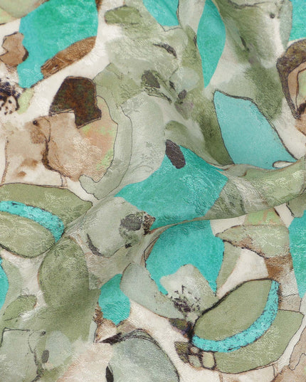 Teal Green Abstract Printed Viscose Fabric Contemporary Artistic Pattern Soft Flowing Dress Material 110 Cms India-D27320