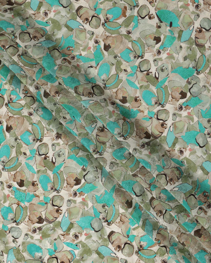 Teal Green Abstract Printed Viscose Fabric Contemporary Artistic Pattern Soft Flowing Dress Material 110 Cms India-D27320